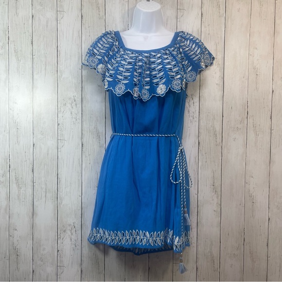 RahiCali Daisy Off-The-Shoulder Embroidered with Tassels Ties Dress Small NWT - Picture 1 of 9